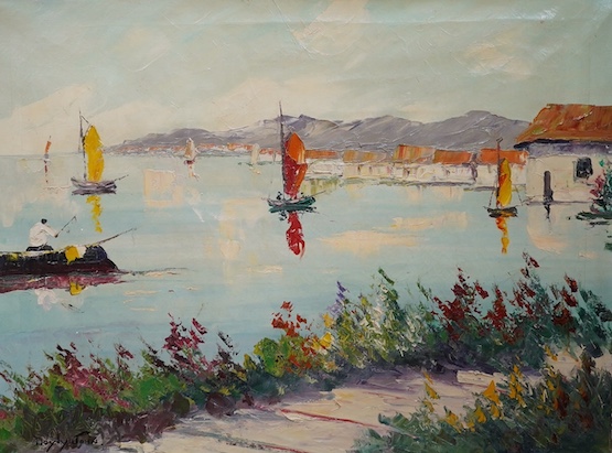 Follower of Cecil Rochfort D'Oyly John (1906-1993), oil on canvas, 'South of France', signed and inscribed verso, dated 1977 60 x 80cm. Condition - fair, craquelure throughout